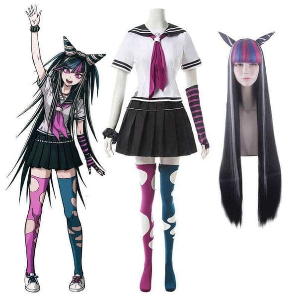 Anime Danganronpa Mioda Ibuki Cosplay Costume Women Short Skirt Stockings Halloween Carnival Funny Clothes Wig