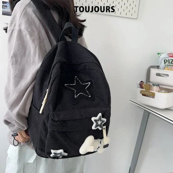 Y2K Girls Star Pattern Laptop Backpack Teen Student Large Capacity School Bookbag Corduroy Rucksack Double Strap Shoulder Bag 260109