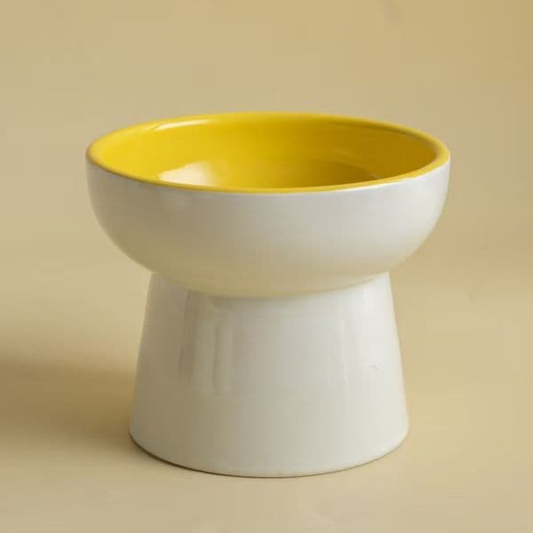 H2253 Anti-chew ceramic pet bowl, tall-legged neck-protecting dog/cat bowl, slanted/flat mouth for healthy feeding.