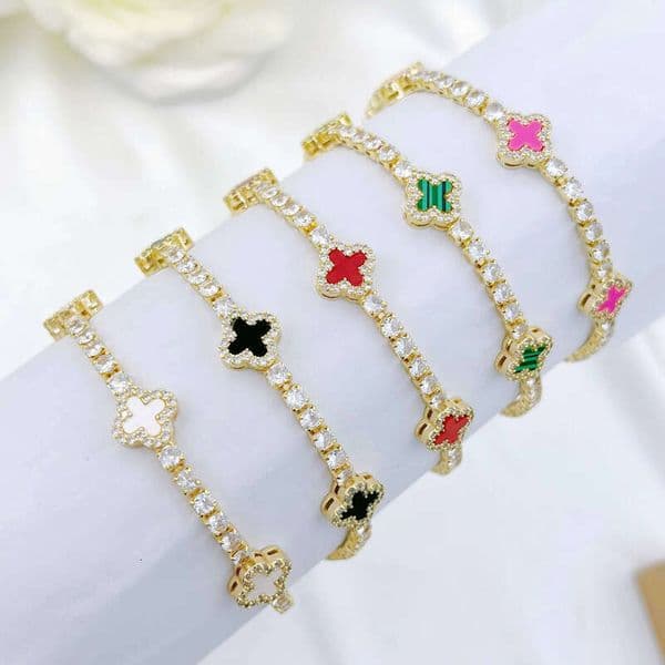 JML Wholesale 14k Gold Plated Sparkling VVS 14K Moissanite Jewelry Various Exquisite Clover Bracelets for Girls Birthday Church