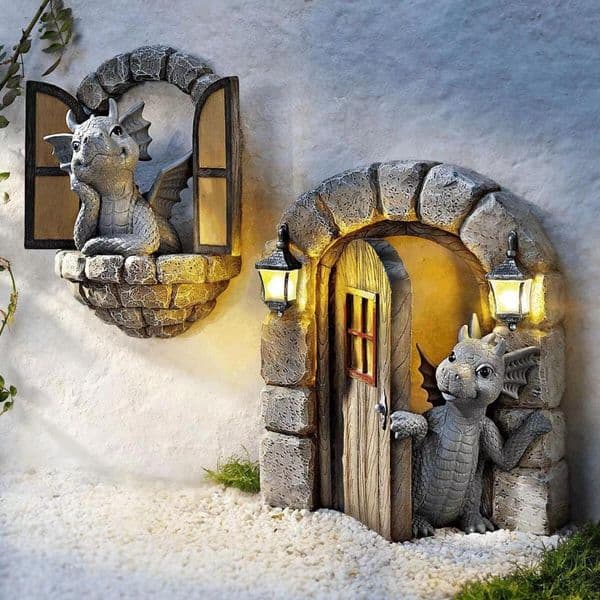 Dinosaur climbing window garden ornament resin handicraft reading door ornament gnome statue decoration