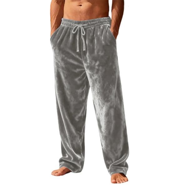 Mens Autumn Winter Velvet Straight Leg Pants Casual Stylish Solid Color Trousers Soft Warm Sweatpants with Pocket 260109BANJIA