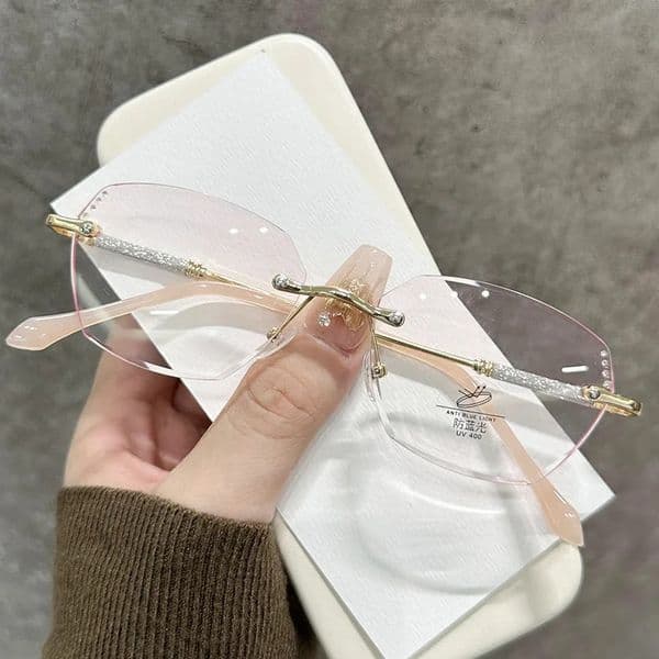 Ultra-light Metal Rimless Reading Glasses Ladies Fashion Diamonds Fine Flash Anti-blue Light Presbyopia Glasses 260106