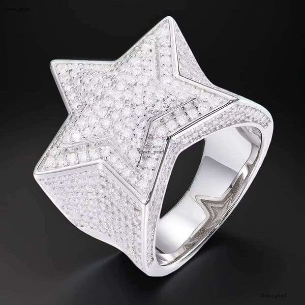 VVS1 Diamond Bestselling Luxury Jewelry S925 Silver Set Palladium Rhodium 18k Gold Plated Ice Out Pentagram Hip Hop Ring