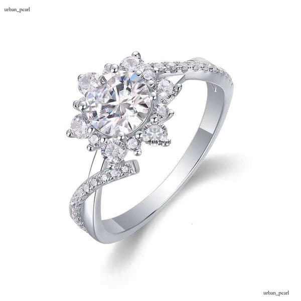 VVS1 Diamond New Sterling Silver 925 Fine Jewelry Flower Design Ring with Sandstone Suitable for Women's Wedding Engagement Gift