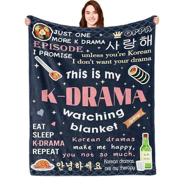 K-Drama Watching Korean Drama Quote &Food Pattern Cozy Warm Soft Flannel Throw Blanket Sofa Bed Couch for Home Decor XJ260112