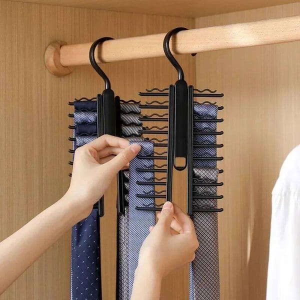 Hanger Rotatable Necktie Storage Rack Wardrobe Organizer 20 Rows Large Capacity Belt Closet Skidproof Tie Clamp 26Y0111