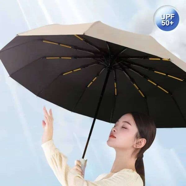 24 Bone Light Collapsible Large Format Outdoor Sunshade UV Protect Automatic Umbrella 26Y0112