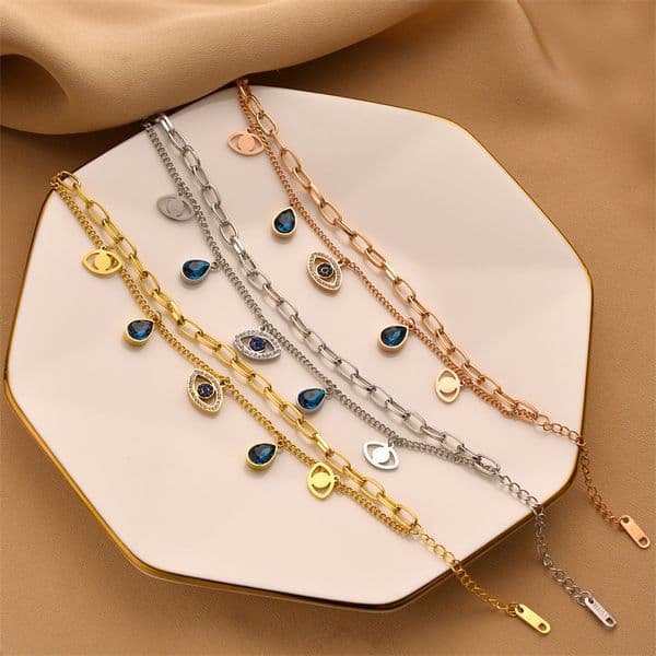 European and American titanium steel devil's eye bracelet, colorfast plated with real gold blue eyes, fashionable titanium steel bracelet jewelry