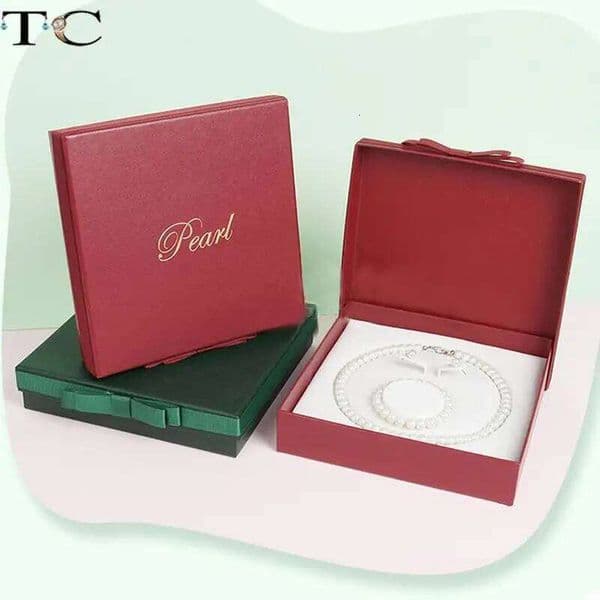 Jewelry Pearl Necklace Packaging Bow Stud Earrings Bracelet Set Storage Box Gift Tote Bag 26Y0112