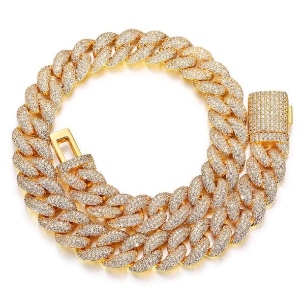 Exquisite Jewelry 4-row Full Zircon Cuban Chain 20mm Micro-set Trendy 18K Gold Plated Unisex Cuban Style Necklace
