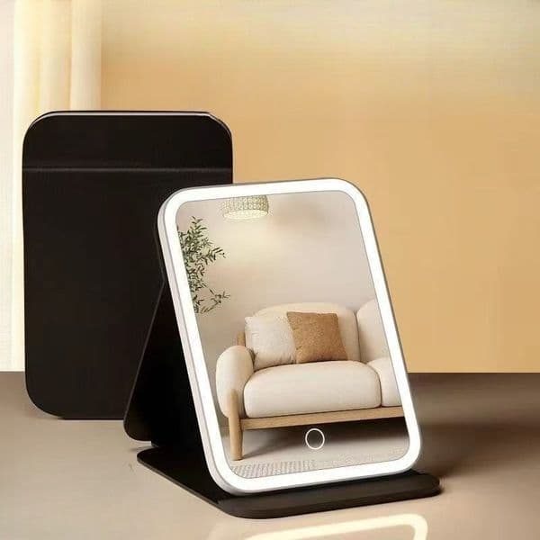 Adjustable Angle Tri-Fold LED Bathroom Vanity Lighted Reflection Glass,