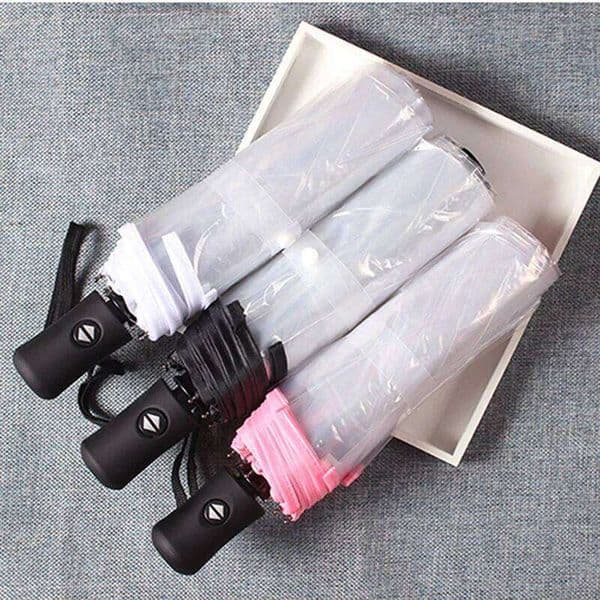 Student minimalist folding fully automatic transparent three-fold umbrella windproof and rainproof. 26Y0112