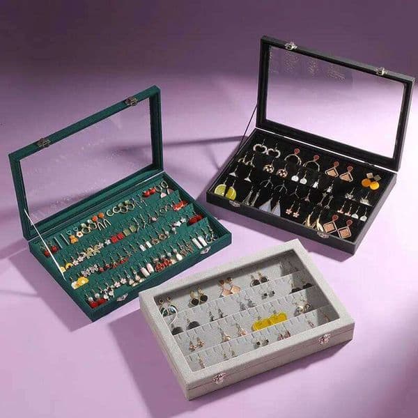 Velvet Clear Lid Earring Box Organizer Storage 32 Pairs Earrings Stud Tray Showcase Display Case 26L0112