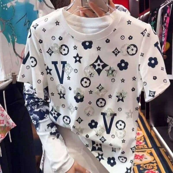 Luxury Diamond Geometry Designer Pattern Retro T Shirts White Cotton Summer Short Sleeve Tees Top High Street Fashion Women Niche Clothes