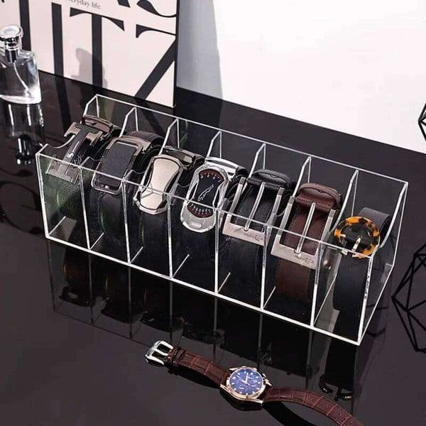 3/5/7 Grid Organizer,Acrylic Belt Holder Closet,Display Case for Tie,Bow Tie,Belt Storage Rack & Display Box 26Y0112