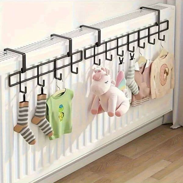 Wall-Mounted Heater with Hanging Rods - Heavy-Duty Metal Clothes Drying Rack for Winter Clothes/Hats/Shoes 26H0111