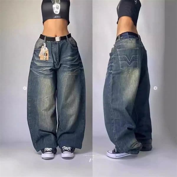 2024 American Hip Hop Loose Jeans Womens Harajuku High Waist Y2K Wide Leg Pants 250121