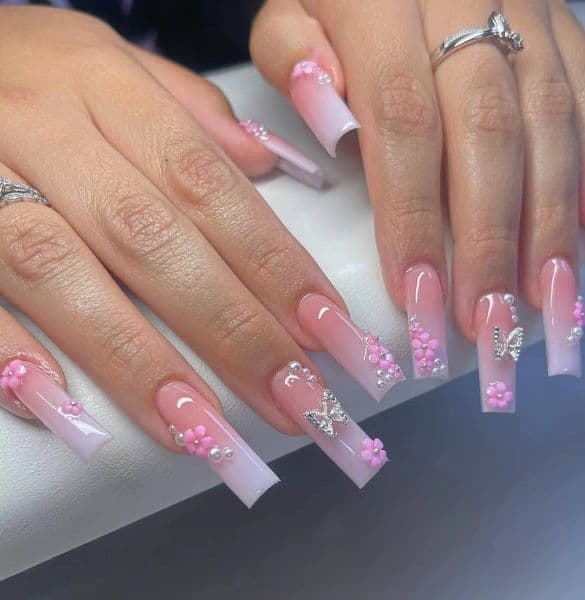 Luxury Nails Wearable Special Nail Tips Gradient Milky White Butterfly maquillaje Stickers X260411