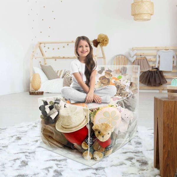 Clear PVC Storage Chair Cover with Zipper Waterproof Large Capacity Dolls Kids'Stuffed Plush Toy hat clothes Organizer Bag 26W0112