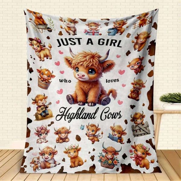 1PC Throw Cute Highland Flannel Blanket Couch Bed Sofa Warm blankets Perfect Festival Gifts for a Girl Boy who Loves Cow XJ260112