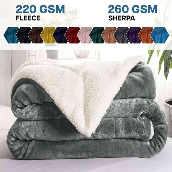 Sherpa Fleece Blanket Reversible Soft Fluffy Warm Large Sofa Bed Throw Blankets XJ260112