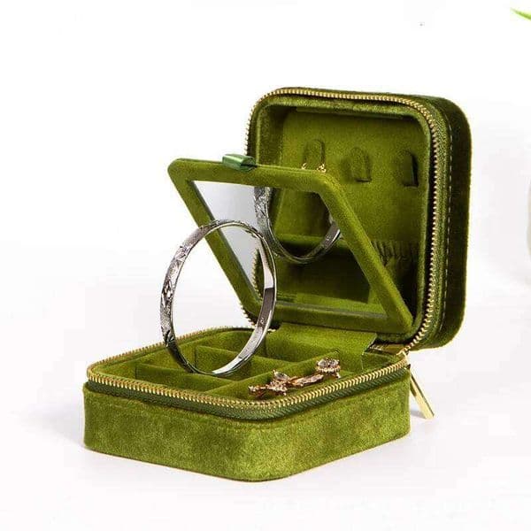 Rhombus Velvet with Mirror Women Travel Portable Earrings Ring Necklace Storage Display Jewelry Organizer Box Joyero 26Y0112