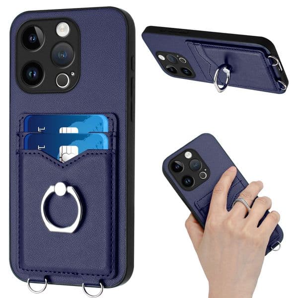 Leather Phone Case For Iphone 17 Air 16E 16 15 14 13 12 11 Pro Plus Max Card Slot Holder Ring Back Cover Fundas