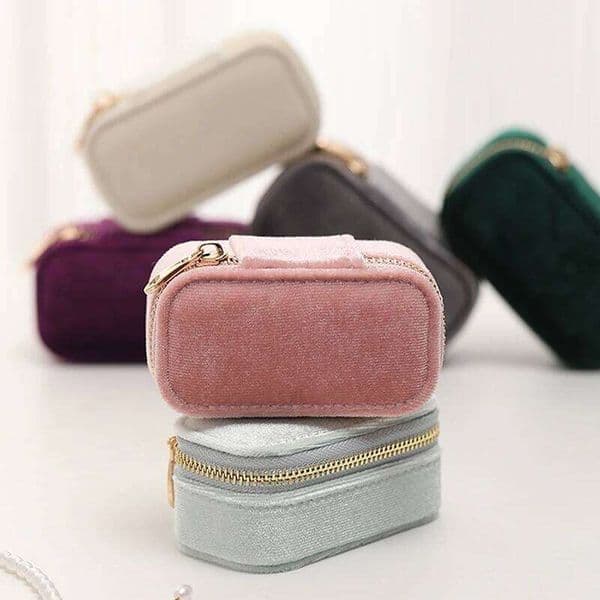 1pcs Mini Velvet Ring Box Jewelry Storage Case Single Layer Earrings Necklace Organizer Candy Color Zipper Bag Travel Portable 26Y0112