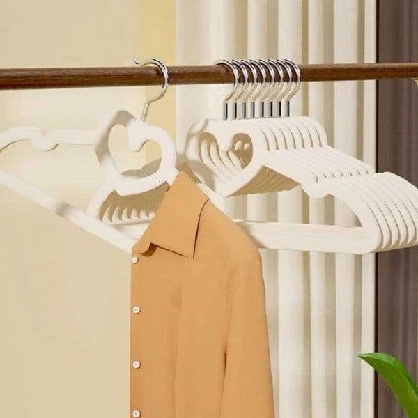 10PCS Thickened Love Flocking Hanger Anti-Slip Traceless Home Wardrobe Hanging Storage for Clothes 26H0111