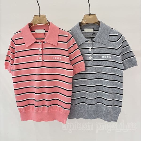 Designer Pink Striped Knit Polo t Shirt Luxury Short Sleeve Polo Knits Summer Elegant Preppy Birthday Polos