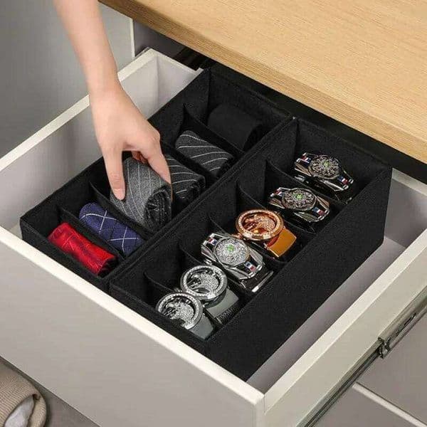 3-Pack Black Fabric Belt& Tie Organizer, Closet Organization Drawer Storage, Foldable Non-Woven Holder for Dresser 26Y0111