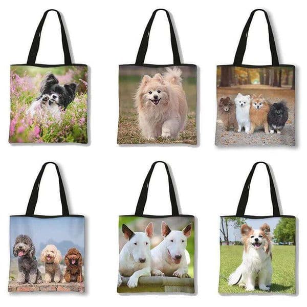 Bull Terrier Teddy Dog / Pomeranian Printing Shoulder Women Storage Casual Shopping Bag For Travel Tote Bags Gift 26Y0112