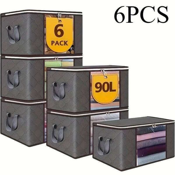 6pcs 23.78 gallon oversized storage with zipper lid - Foldable and durable clothing organizing bag suitable for bedding 26Y0112