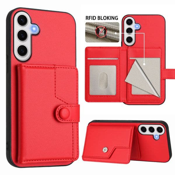 Leather Phone Case For Samsung Galaxy A37 A57 A07 A17 S26 S25 FE Edge A16 A06 A26 A36 A56 A55 A35 A25 A15 A05 Ultra Plus 4G RFID Blocking Card Slot Holder Buckle Bag Cover