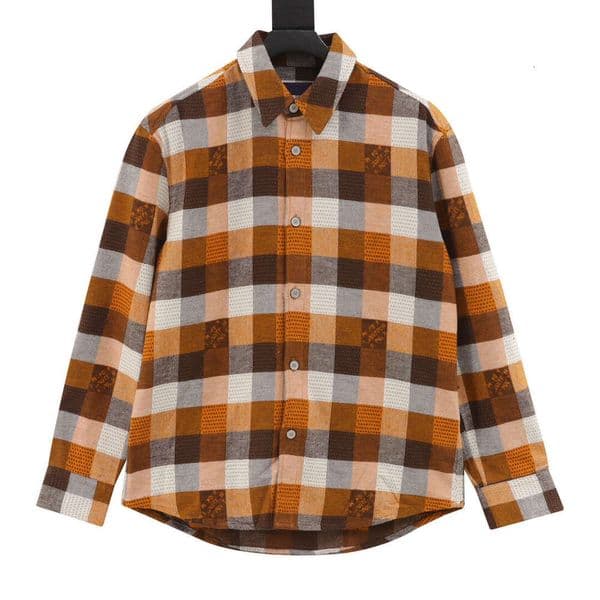 Designer Correct Version Lujia 2024Fw Orange Checkerboard Jacquard Flannel Unisex Loose Shirt Jacket b1da