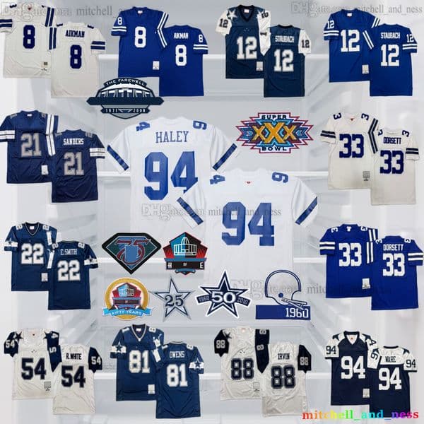 Custom S-6XL Throwback 1960 Football 84 Jay Novacek Jersey 40 Bill Bates 72 Ed Jones 48 Daryl Johnston 33 Tony Dorsett Darren Woodson Drew Pearson Classic Retro Jerseys
