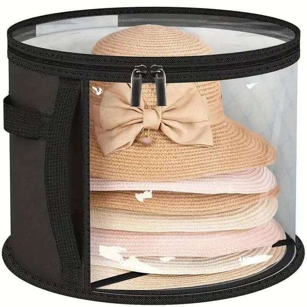 Oversized Foldable Hat Barrel Storage Bag with Reinforced Handle, Transparent Windows, Double Zipper, and Seat Belt - Du 26H0111