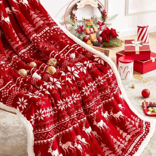 Christmas Reindeer Throw Double Layer Thicken Fluffy Soft,Warm,Fleece Flannel Santa Claus Snowman Blanket Home Gift XJ260112