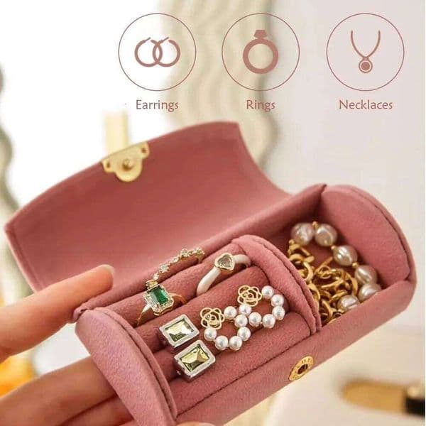 Jewelry Case Portable Velvet Organizer Rings Earrings Storage Box Perfect Gift for Women, Lady and Girl Travel Essential 26Y0112