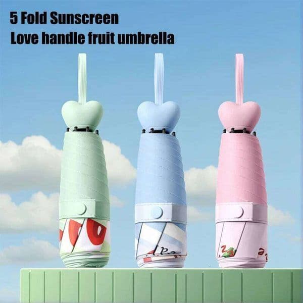 Mini Capsule Fruit Five Fold for Both Rain and Sunshine Sun Heart-shaped Handle UV Resistant Sunshade Umbrella 26Y0112