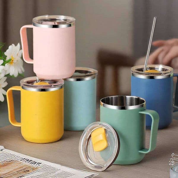 450ml Stainless Steel Insulated Coffee With Handle And Lid, Double Wall Vacuum Travel Mug For Office, Outdoor Thermos cup 26Y0112