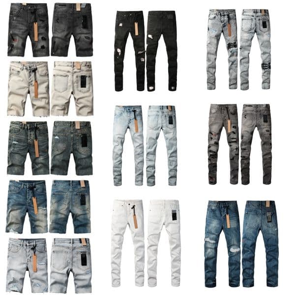 men jeans for mens designer jean short high quality slim fit jean Black straight retro ripped casual pants Luxury patchwork perforated jeans
