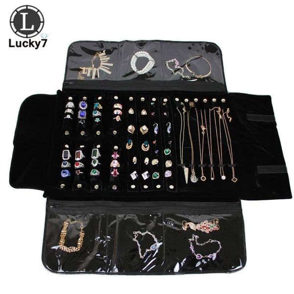 Portable Zipper Velvet Jewelry Roll Storage Ring Pouch Pendant Necklace Folding Travel Organizer Earrings Bag 26Y0112