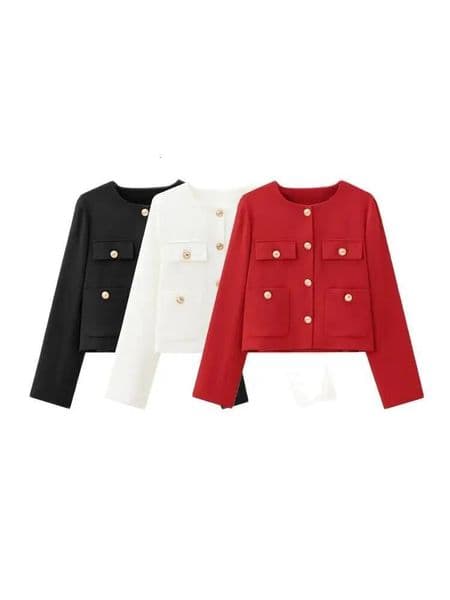 Bestseller smvp Cropped Jacket with Golden Buttons for Women, O Neck, Long Sleeve, Female Outerwear, Chic Tops, Fashion ddmytues