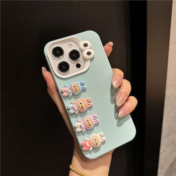 Soft Silicone Shockproof iPhone Case, 3D Cartoon Characters & Wrist Strap for iPhone 16 Pro Max/15/14/13