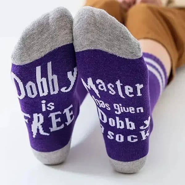 Funny Soft Cotton Man Socks Novelty Master Has Given Dobby A Sock Dobby Is Free Letter Sokken Dropship Wholesale Supplier 260109BJ