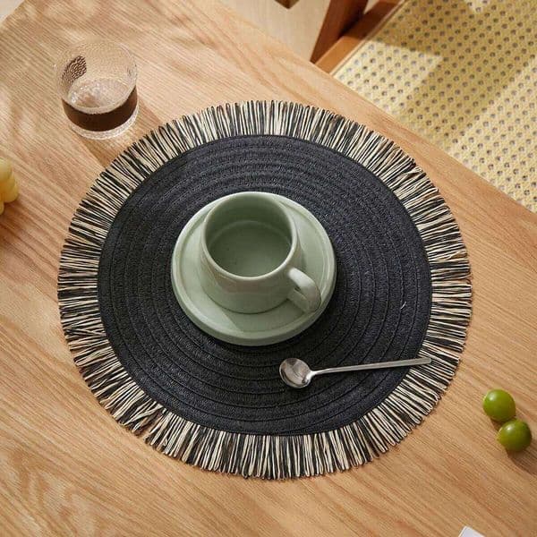 Round Placemats Set of 6 Dining Table,15 Inch Paper Woven Boho Decorative Circle Place Mat for Wedding Christmas Holiday 26L0113
