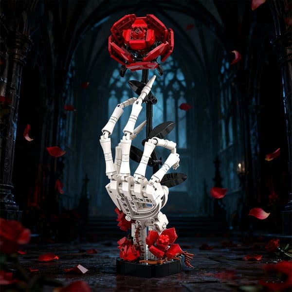 2026 New Cross-Border Best-Selling Skull-Hand Rose-Shaped Building Blocks As A Gift Ornament Toy