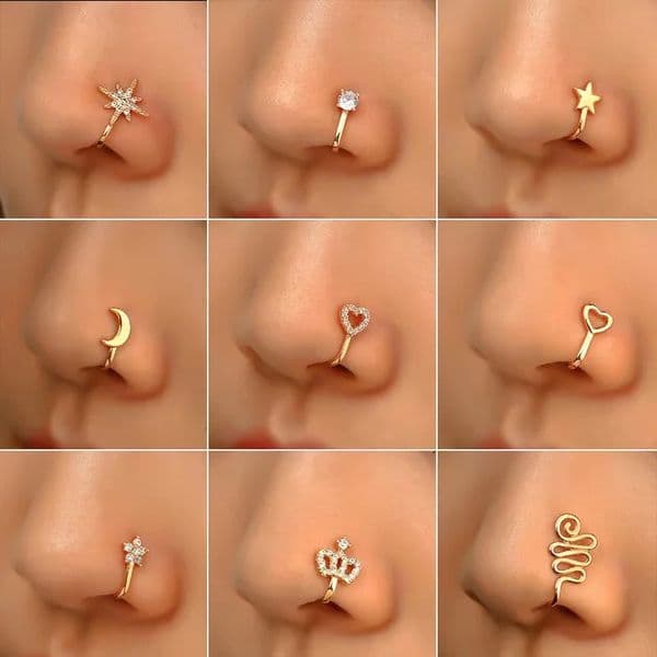 EVISPOL U Shaped Nose Rings Heart Star Moon Clips Non Piercing Jewelry for Women 260112